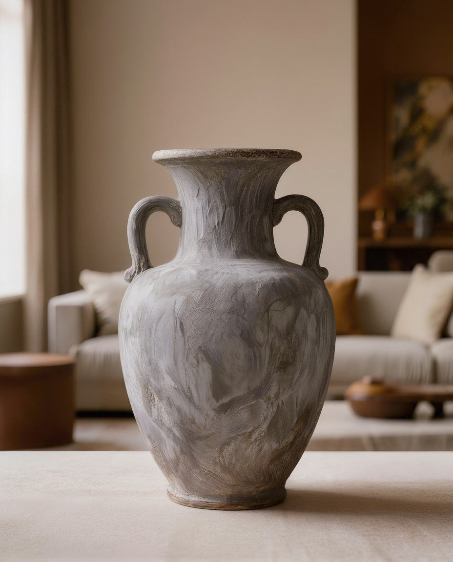 Novarin Grey Wash Fibrestone Decorative Vase with Handles