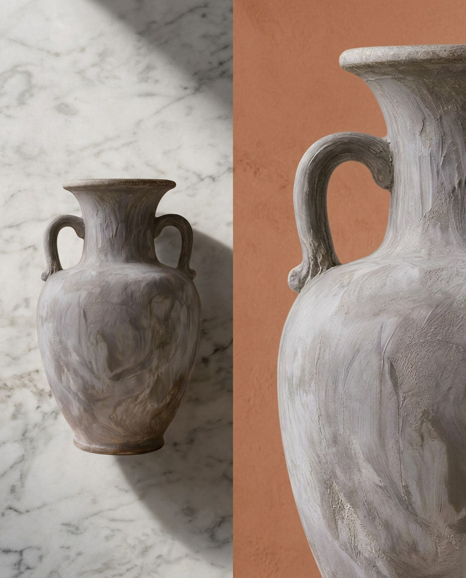 Novarin Grey Wash Fibrestone Decorative Vase with Handles