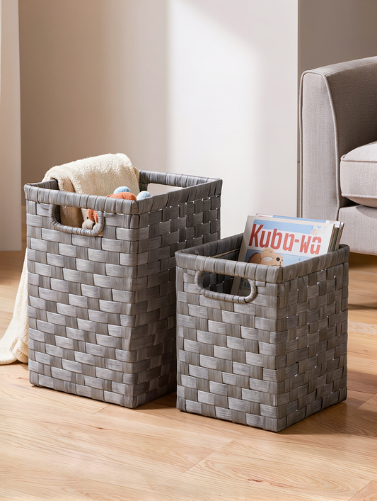 Primevio Grey Kubu Rectangular Storage Baskets with Inset Handles