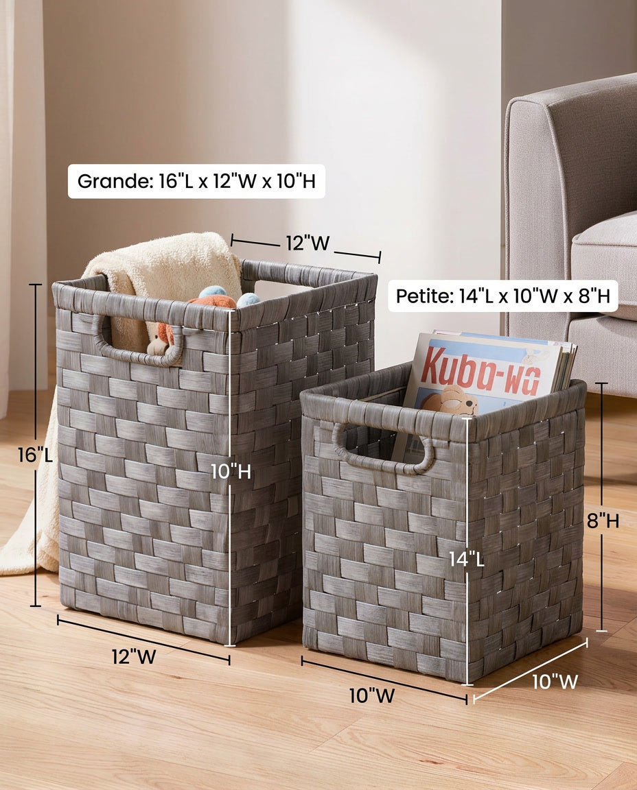 Novarin Grey Kubu Rectangular Storage Baskets with Inset Handles