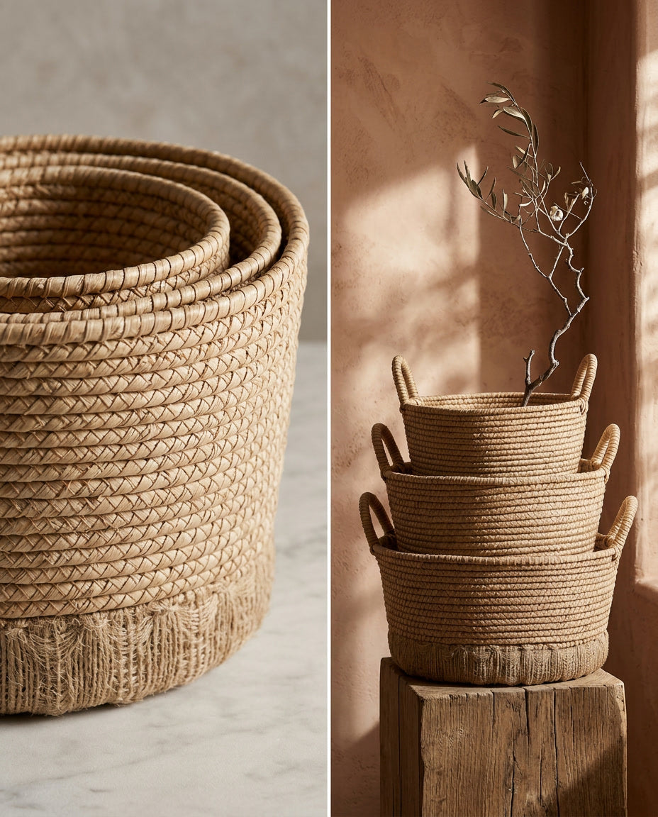 Novarin Round Seagrass Storage Baskets with Braided Handles