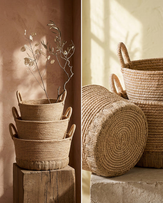 Primevio Round Seagrass Storage Baskets with Braided Handles
