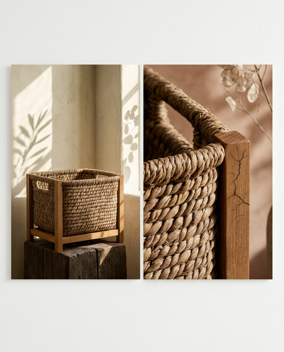 Novarin Water Hyacinth Storage Baskets with Wooden Frame